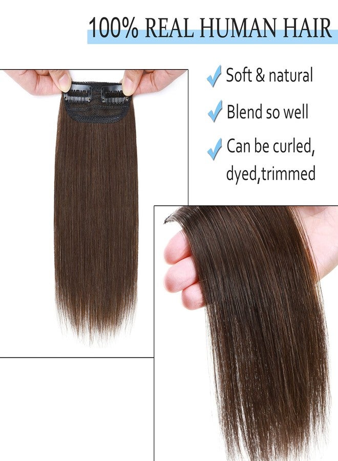 SEGO 2 Pcs Short Hair Extensions Clip in Human Hair 6 Inch 20g Hairpiece Human Hair Toppers for Women With Thinning Hair Adding Hair Volume -#04 Medium Brown - Image 4